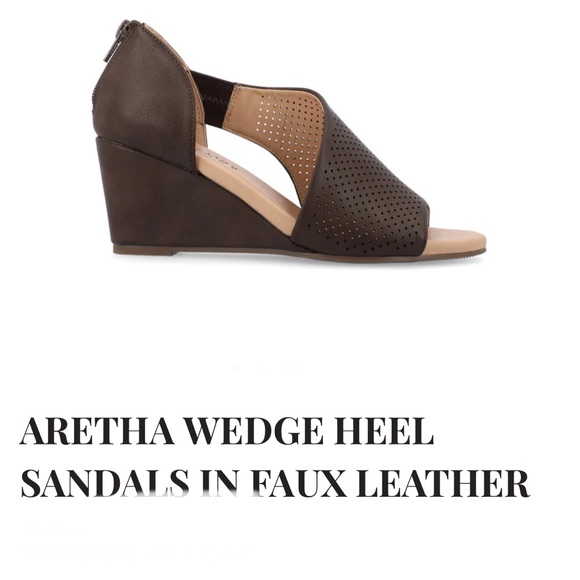🀄️♣️ JOURNEE COLLECTION ARETHA WEDGE HEEL SANDALS IN FAUX LEATHER SIZE 7 1/2 - Picture 3 of 16